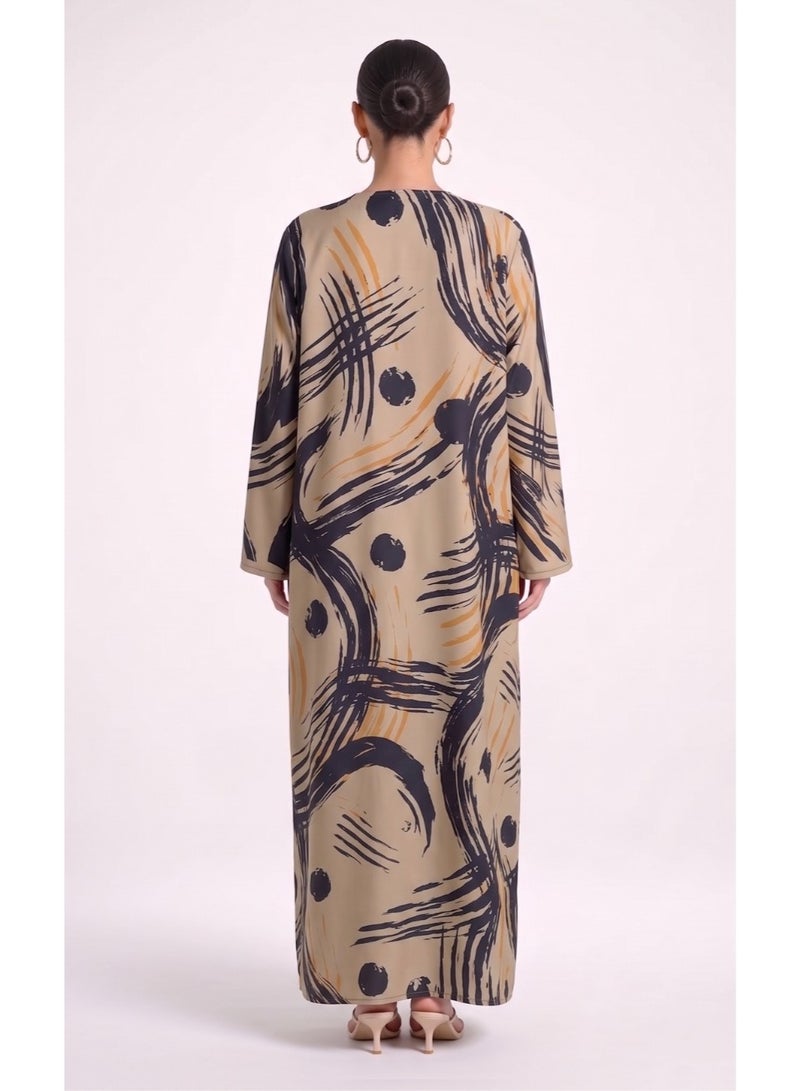 Next Abaya Beige Printed Silk Abaya - Image 2