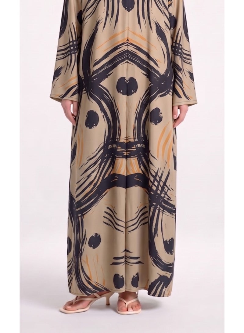 Next Abaya Beige Printed Silk Abaya - Image 3