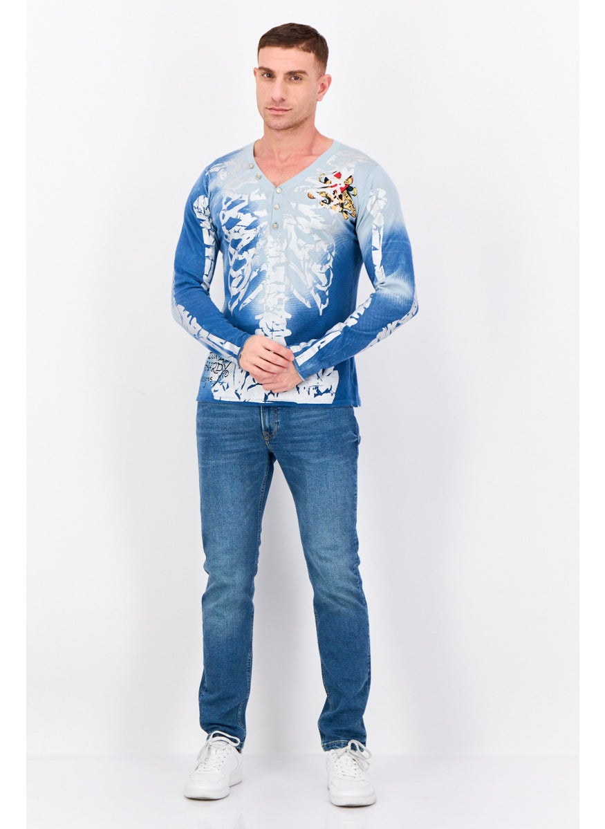 Ed Hardy Men Printed Pull Over Sweater, Blue  - Image 3