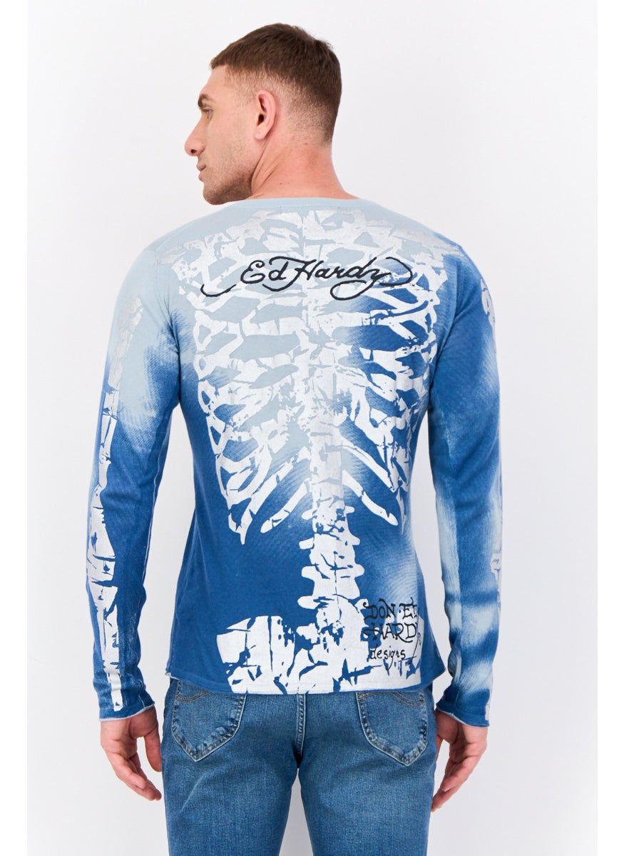 Ed Hardy Men Printed Pull Over Sweater, Blue  - Image 2