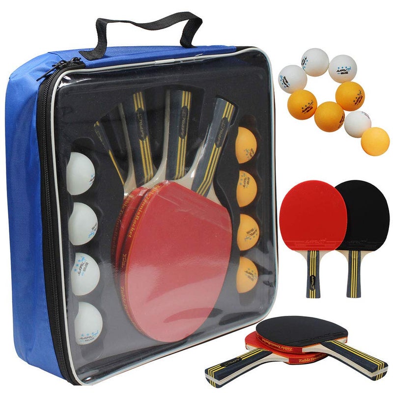 MAPOL Quality Ping Pong Paddle Set - 4 Professional Table Tennis Rackets/Paddles - 8 Premium 3-Star Balls, Portable Cover Case Holder Included - Image 1