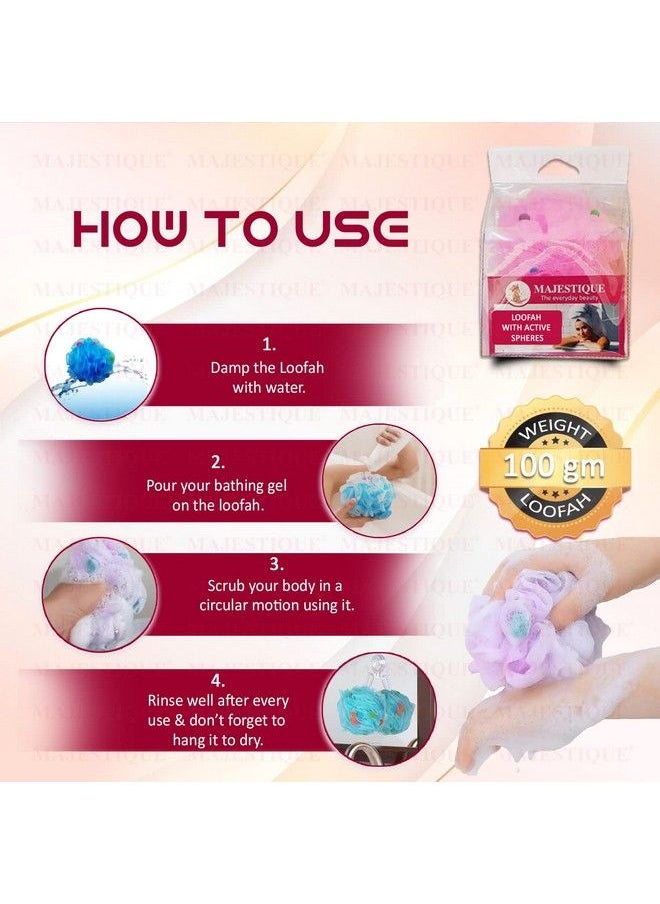 MAJESTIQUE - Large 70G Loofah Sponge Body Scrubber Bath Sponge Loofah For Women Men ; Exfoliating Sponge Body Wash Shower Pouf Pack Of 3 - Image 1
