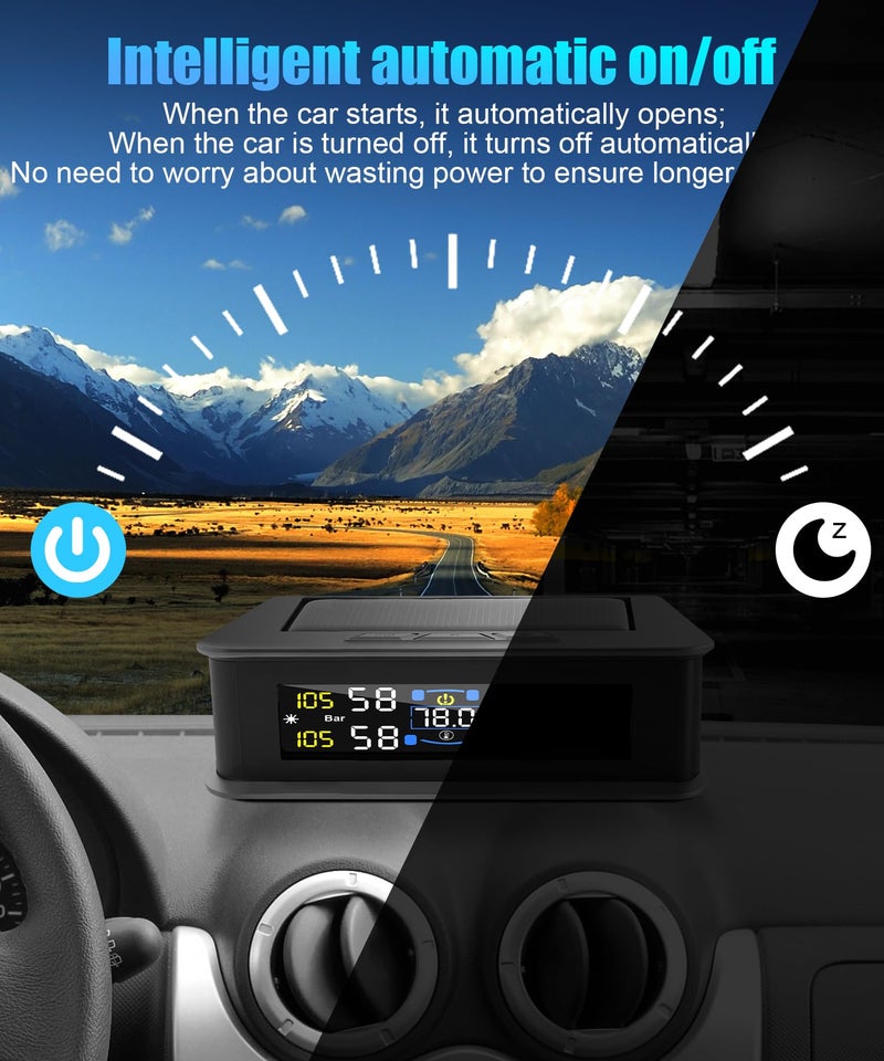 IVBDQV Tire Pressure Monitoring System, RV Tire Monitoring System with Solar Charge Tire Pressure Monitor Real-Time Display 2025 Updated tire pressure monitor system Interior Temperature Display for Rv Suv - Image 5