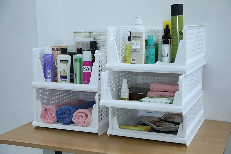 SpaceOrganizer منظم خزانة قابل للطي والتكديس 5 قطع كبير أبيض - Image 4