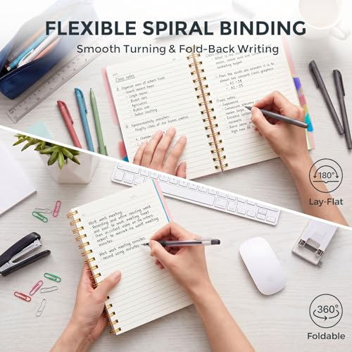 Koogel Spiral Notebook with Tabs, 5 Subject Spiral Notebook College Ruled with Removable Dividers, 200Pages Lined Journals for Women Journals Note Taking Work School Gifts, 5.8x8.3Inch, Pink - Image 5