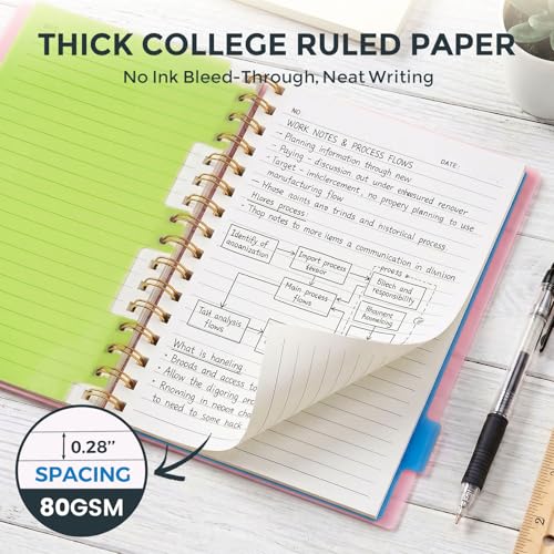 Koogel Spiral Notebook with Tabs, 5 Subject Spiral Notebook College Ruled with Removable Dividers, 200Pages Lined Journals for Women Journals Note Taking Work School Gifts, 5.8x8.3Inch, Pink - Image 3