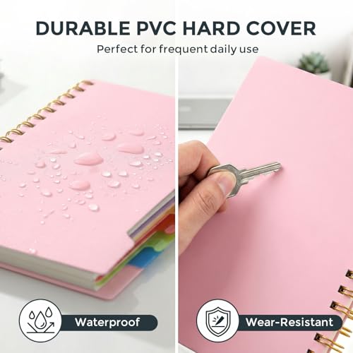 Koogel Spiral Notebook with Tabs, 5 Subject Spiral Notebook College Ruled with Removable Dividers, 200Pages Lined Journals for Women Journals Note Taking Work School Gifts, 5.8x8.3Inch, Pink - Image 4