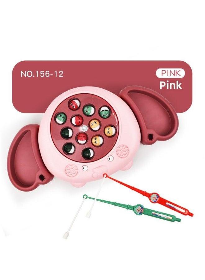 Children's Electric Magnetic Fishing Table Toy Backpack Sailboat Multi-function Early Education Music Rotating Plate-Color:156-12 Small Elephant Pink - Image 1