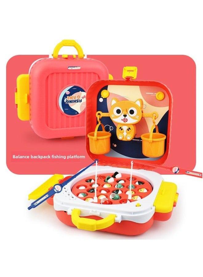 Children's Electric Magnetic Fishing Table Toy Backpack Sailboat Multi-function Early Education Music Rotating Plate-Color:156-12 Small Elephant Pink - Image 4