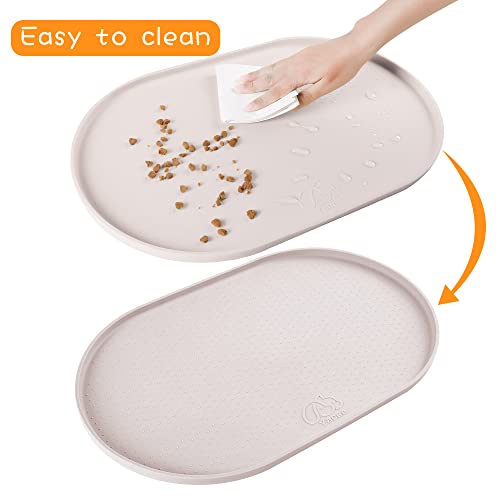 Yacee 100% Waterproof 0.5" Raised Edge BPA Free Silicone Dog Food Mat, Pet Cat Feeding Mats Contain Spills Protects Floors, Placemats for Cats and Dogs Water Bowl Dishwasher.(Small, White Sand) - Image 4