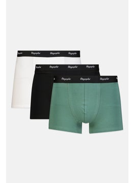 Men 3 Pcs Brand Logo Boxer Brief Set, Black/Green