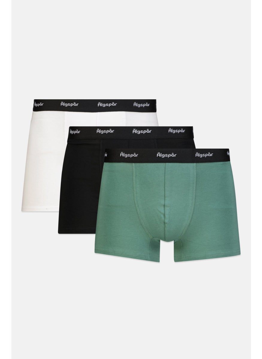 Algspar - Men 3 Pcs Brand Logo Boxer Brief Set, Black/Green - Image 1