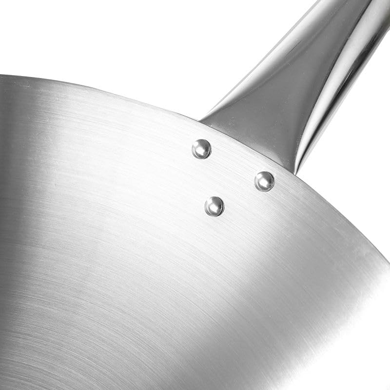 PAUL SONS Hospitality Stainless Steel Light Weight Kitchen Cooking Wok with Wood Handle for Frying Pots Long Handle for Restaurants Size: 12.5INCH (Silver, Pack of 1Pc) - Image 3