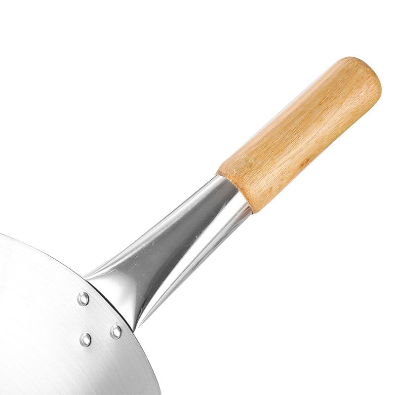 PAUL SONS Hospitality Stainless Steel Light Weight Kitchen Cooking Wok with Wood Handle for Frying Pots Long Handle for Restaurants Size: 12.5INCH (Silver, Pack of 1Pc) - Image 2