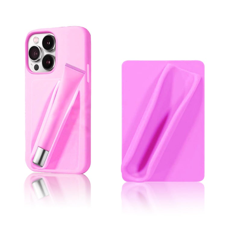Rookii Lipstick Holder Phone Case,Silicone Lipgloss Holder, Adhesive Lip Gloss Balm Card Holder for iPhone and Android(rose) - Image 1