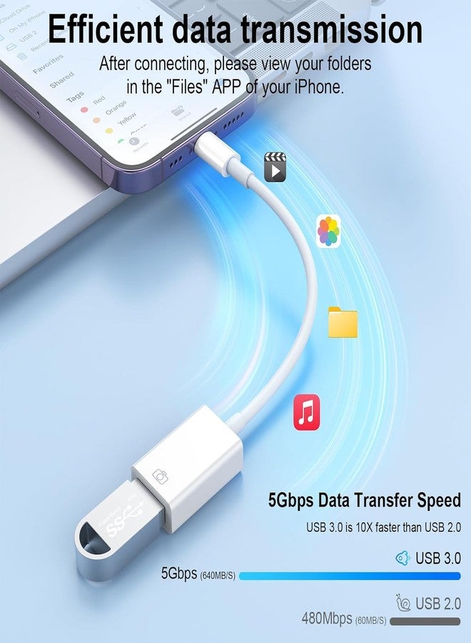 esbeecables [Apple MFi Certified] Lightning to USB Camera Adapter, Lightning to USB-A 3.0 Female Adapter OTG Data Sync Cable Converter for Select iPhone,iPad Models,Camera,Card Reader,Flash Drive,MIDI Keyboard - Image 4