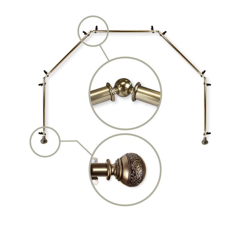 Rod Desyne 1316 Nathan 5Sided Bay Window Curtain Rod  Antique Brass 