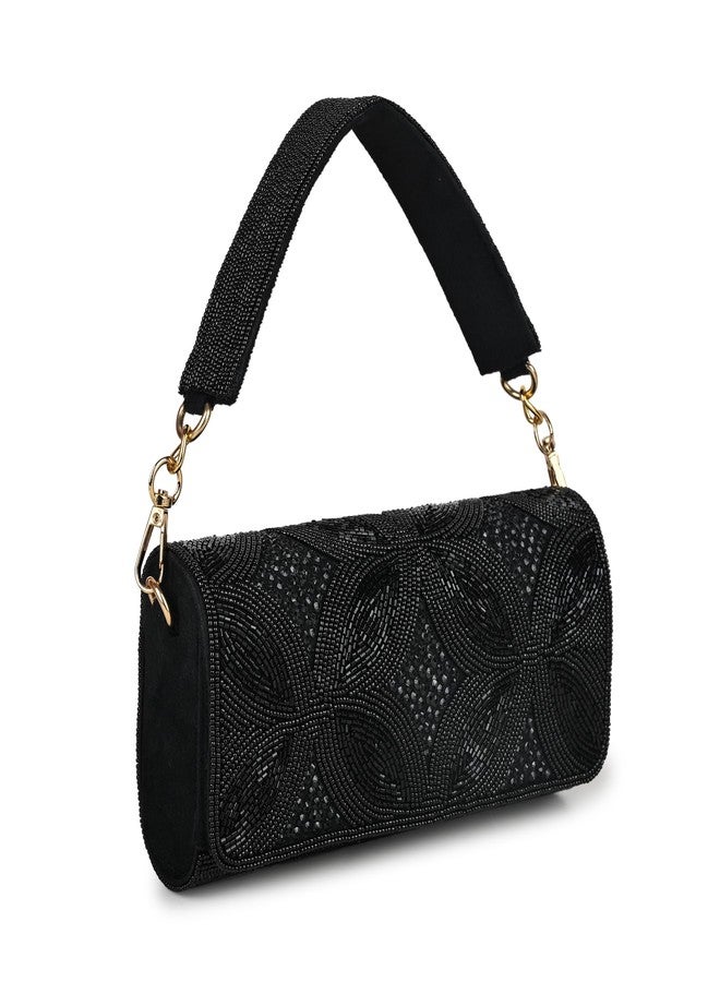 MARKQUES Black Embellished Beaded Handheld Wedding Purse Handbag For Women - Image 1