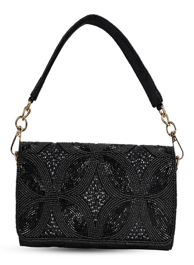 MARKQUES Black Embellished Beaded Handheld Wedding Purse Handbag For Women - Image 4