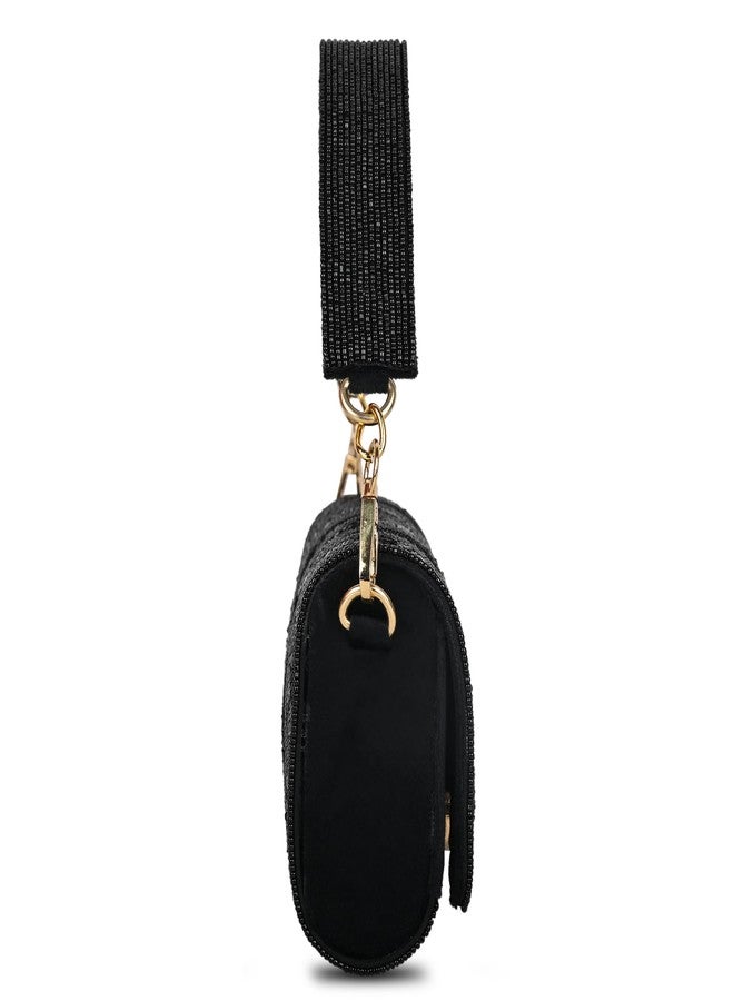 MARKQUES Black Embellished Beaded Handheld Wedding Purse Handbag For Women - Image 5
