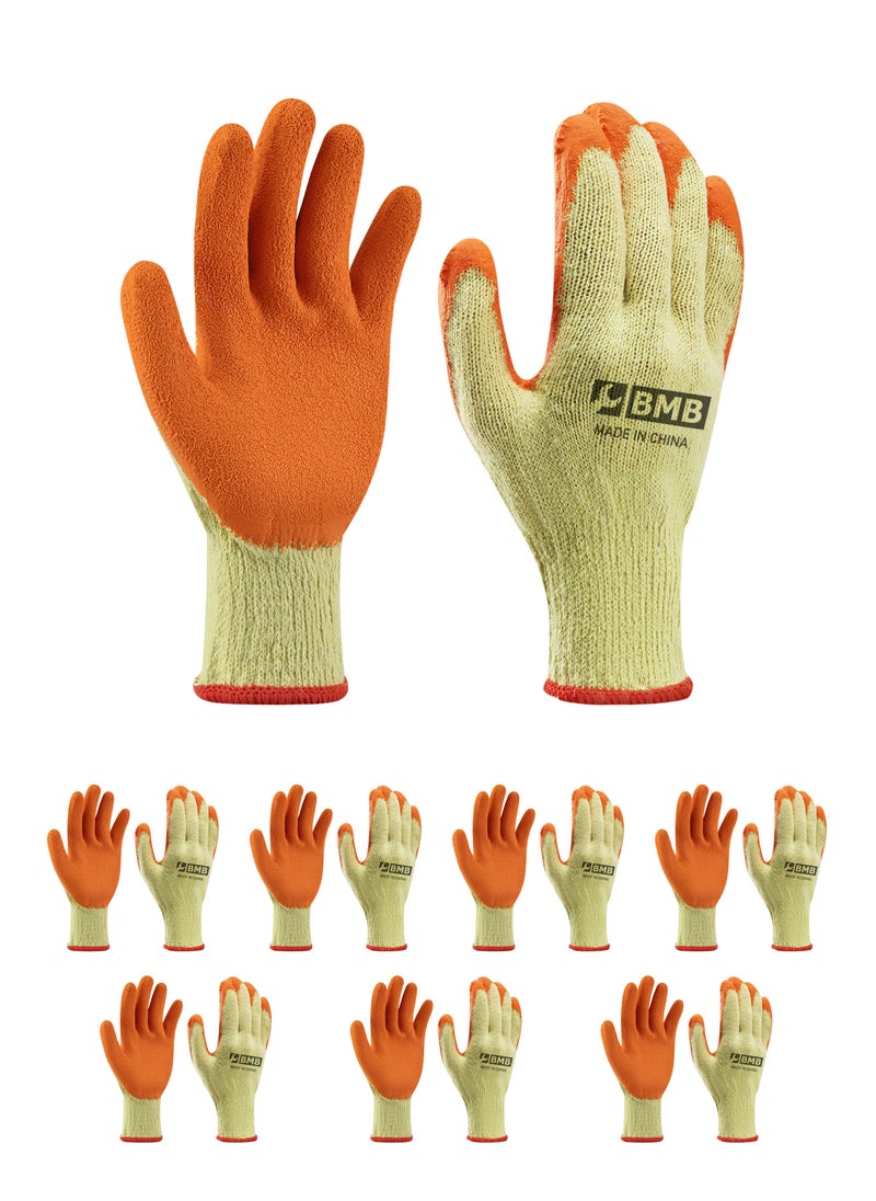 BMB tools Rubber Gloves -8 Pairs Orange- Abrasion-Resistant Seamless Knit Palm-Coated Unisex Safety Work Gloves with Wrist Protection for Construction Mechanics Warehouse Industrial Automotive Gardening  - Image 1