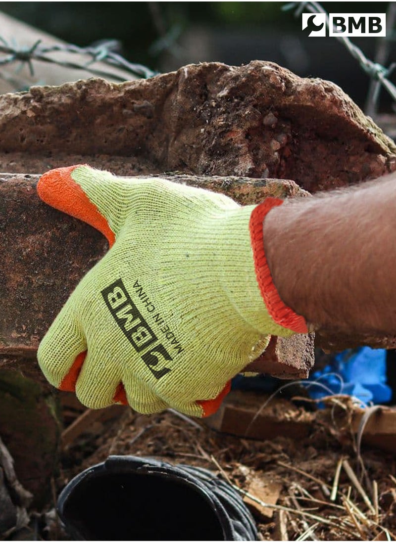 BMB tools Rubber Gloves -8 Pairs Orange- Abrasion-Resistant Seamless Knit Palm-Coated Unisex Safety Work Gloves with Wrist Protection for Construction Mechanics Warehouse Industrial Automotive Gardening  - Image 5