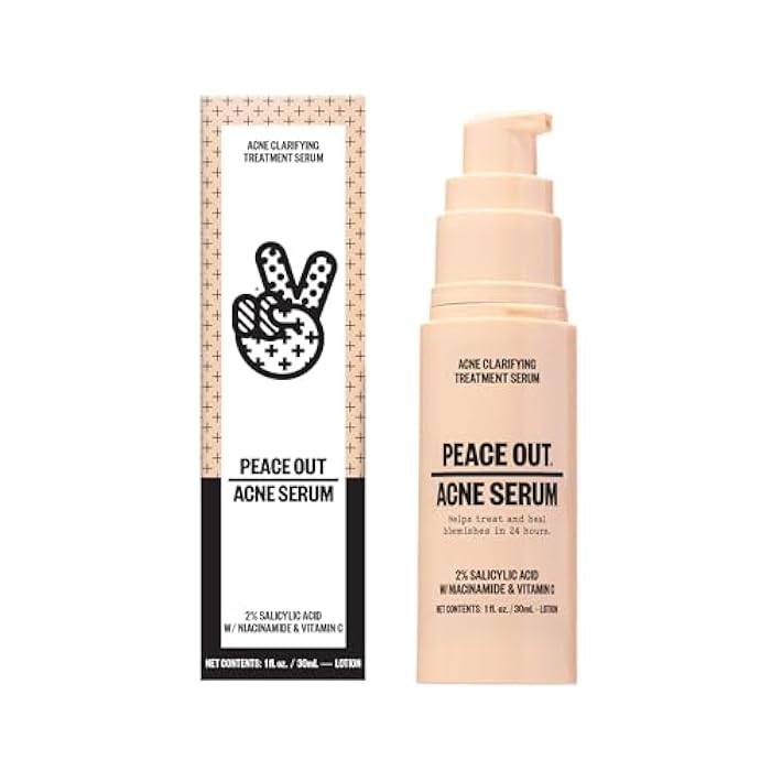 PEACE OUT Skincare Acne Serum. Daily Multi-Benefit Face Serum with 2% Salicylic Acid to Target Pimples, Zits, Blemishes and Breakouts, For Clearer-Looking Skin 1 fl oz - Image 1