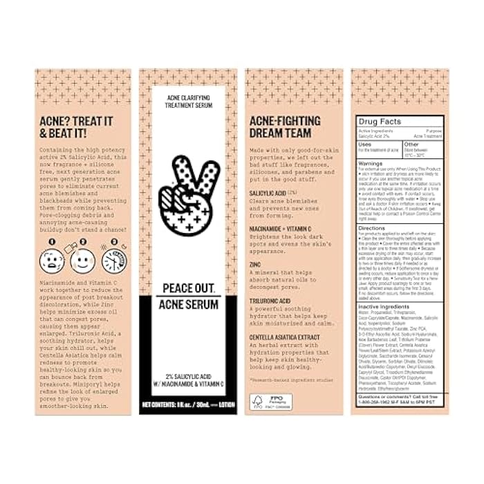 PEACE OUT Skincare Acne Serum. Daily Multi-Benefit Face Serum with 2% Salicylic Acid to Target Pimples, Zits, Blemishes and Breakouts, For Clearer-Looking Skin 1 fl oz - Image 2