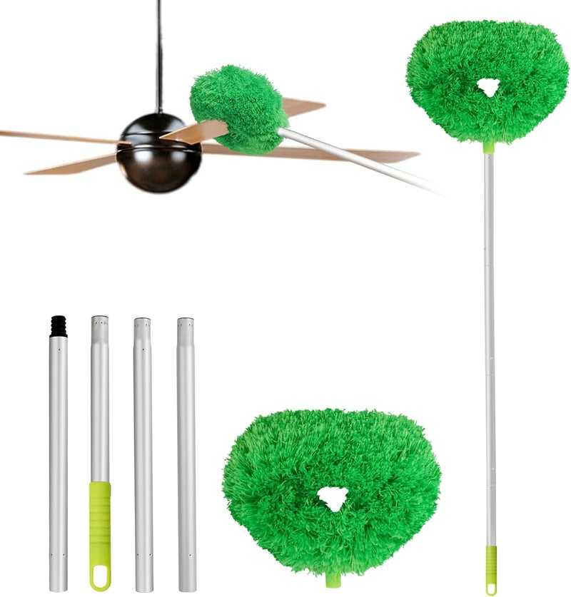 Heonay Ceiling Fan Cleaner Duster Reusable Microfiber Ceiling Fan Blade Cleaner Removable Duster with Extension Pole Adjusts 13 to 49.7 Inch for Cleaning Walls Bookshelves Furniture Door Window Top (Green) - Image 1