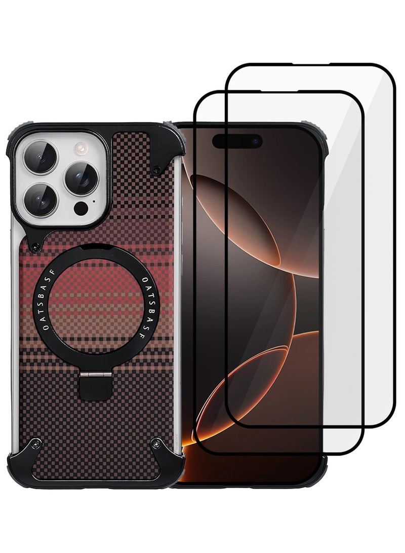 CATANES 3Packs Case Cover for iPhone 16 Pro Max, Magnetic Ring Stand, Carbon Fiber Texture, Shockproof Armor, MagSafe Compatible with Two Screen Protectors - Brown - Image 2