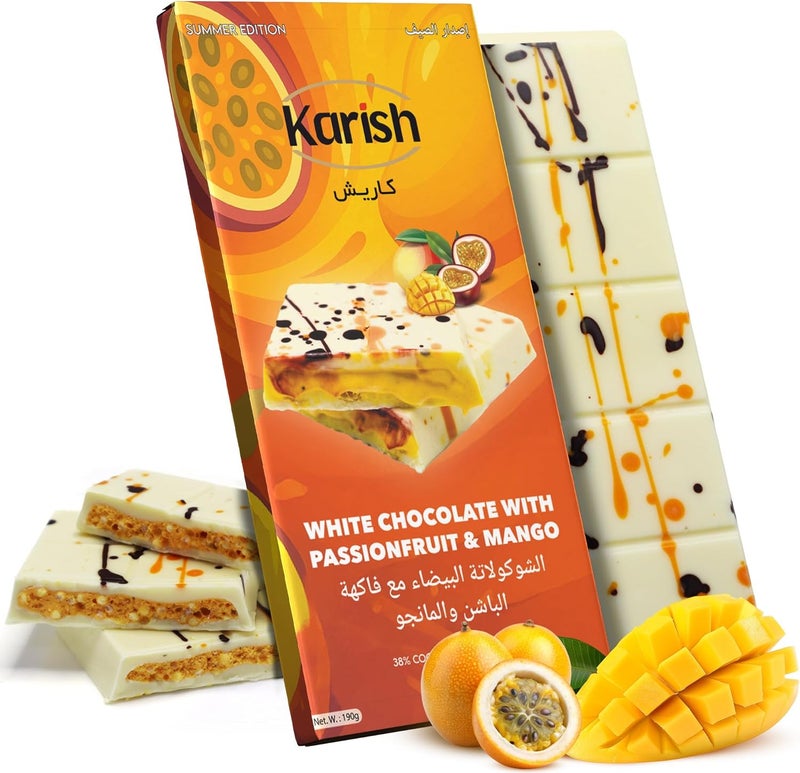 Karish Mango Passion Fruit Chocolate Bar 190g – Fruity Gourmet Chocolate, Rich Cocoa & Tropical Fruit Delight - Image 1