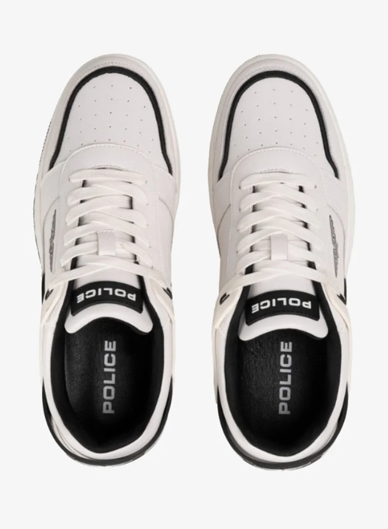 Police Police Men's Retro Court Wing Low-Top Sneakers with Genuine Leather Upper, 90s Tennis & Skate-Inspired Design – White