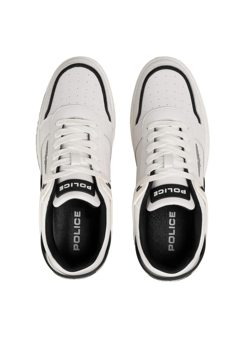 بوليس Police Men's Retro Court Wing Low-Top Sneakers with Genuine Leather Upper, 90s Tennis & Skate-Inspired Design – White