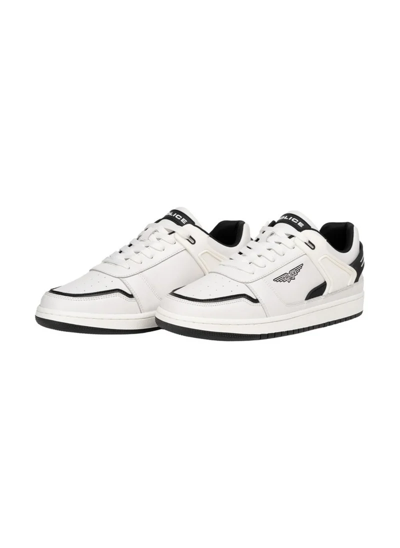بوليس Police Men's Retro Court Wing Low-Top Sneakers with Genuine Leather Upper, 90s Tennis & Skate-Inspired Design – White