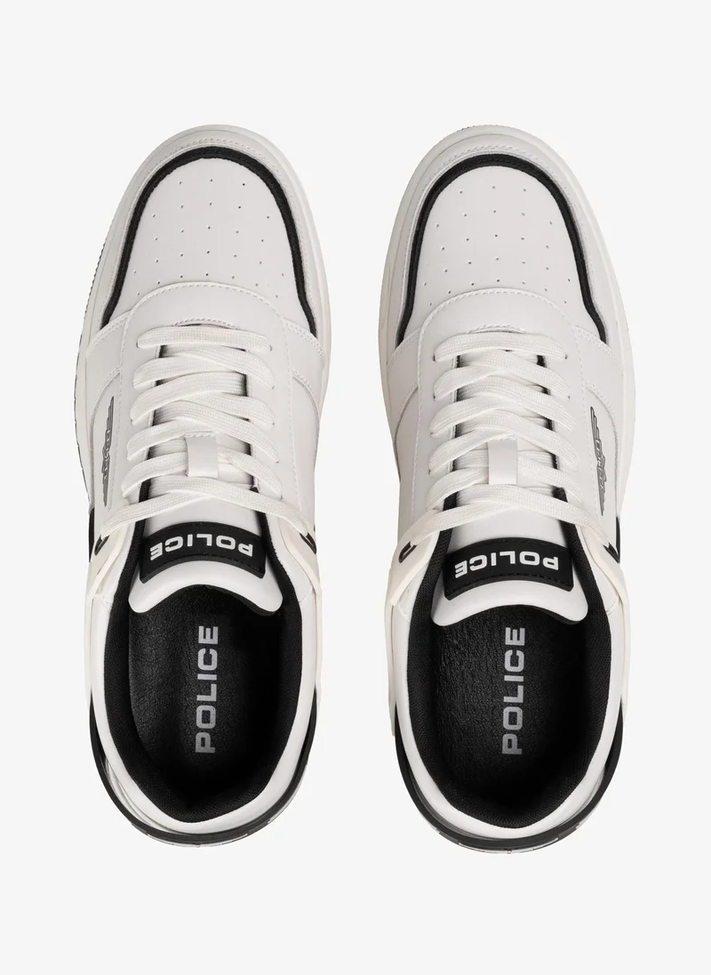 بوليس Police Men's Retro Court Wing Low-Top Sneakers with Genuine Leather Upper, 90s Tennis & Skate-Inspired Design – White