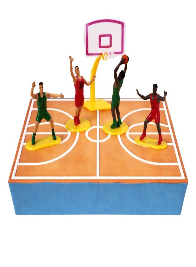 dekora ديكورا، زينة كعكة كرة السلة للأولاد، مجسمات صغيرة لكرة السلة لتزيين الكيك، زينة حفلات أعياد ميلاد الأطفال، 5 وحدات، 4 لاعبين وحلقة واحدة - Image 1