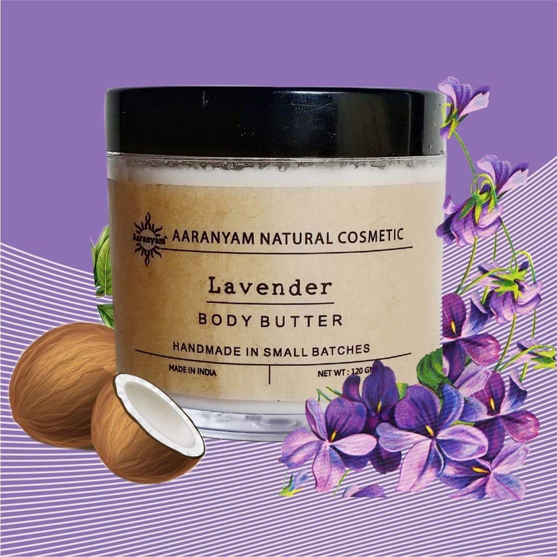 Aaranyam Lavender Body Butter moisturizer cream  dry skin moisturizer with goodness of shea butter raw cocoa butter  Body Cream  winter cream For Women  Men 120 g - Image 1