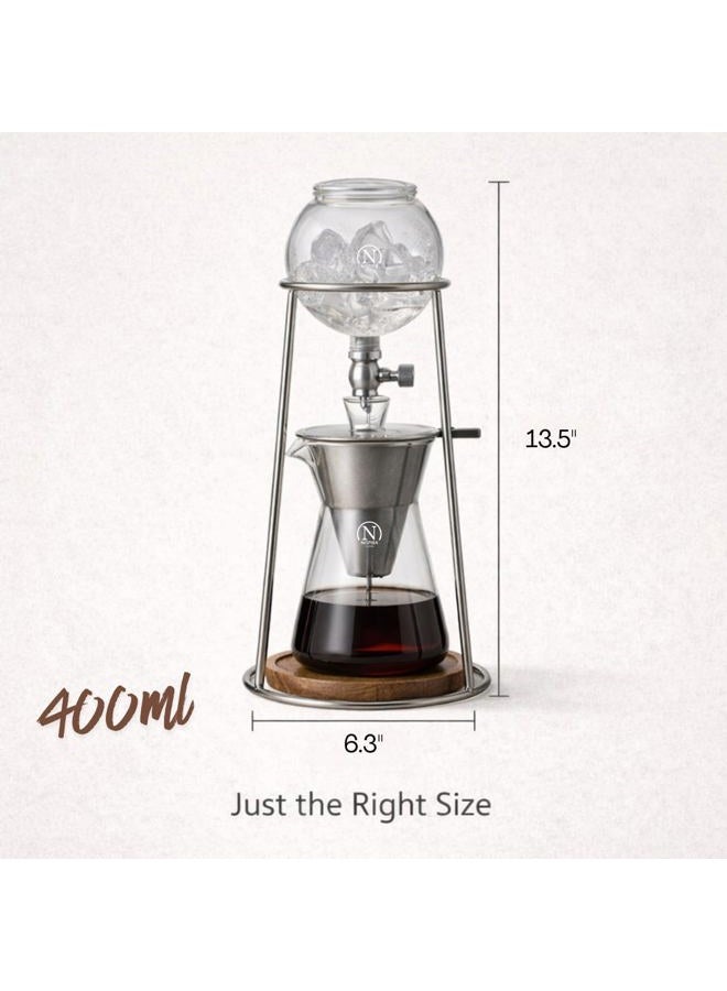 Nispira Iced Coffee Cold Brew Drip Coffee Maker Stainless Steal, 400mL, Borosilicate Glass - Image 4