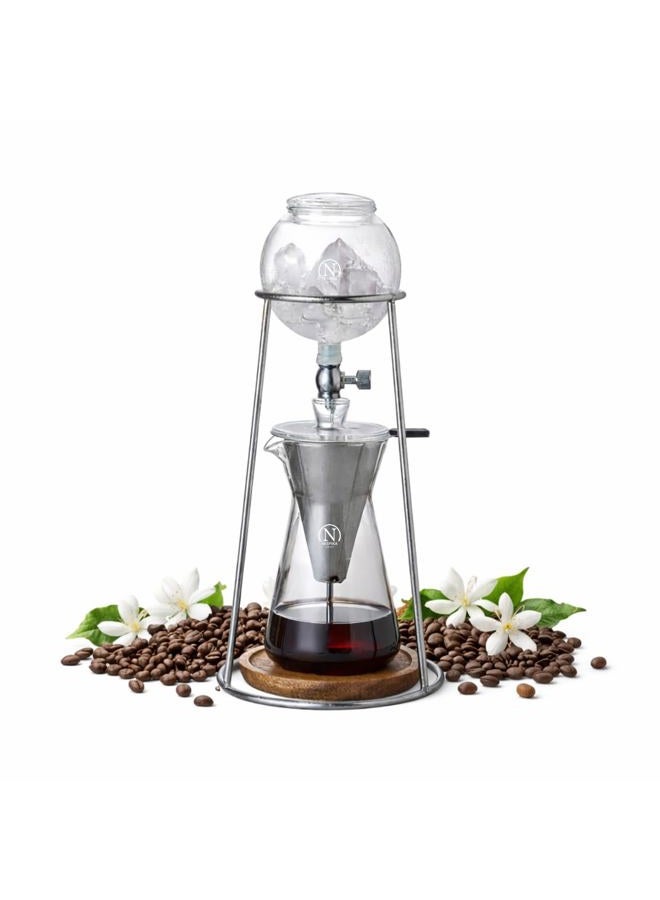 Nispira Iced Coffee Cold Brew Drip Coffee Maker Stainless Steal, 400mL, Borosilicate Glass - Image 1