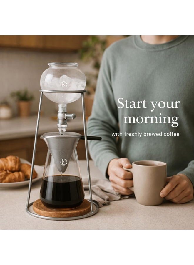 Nispira Iced Coffee Cold Brew Drip Coffee Maker Stainless Steal, 400mL, Borosilicate Glass - Image 5