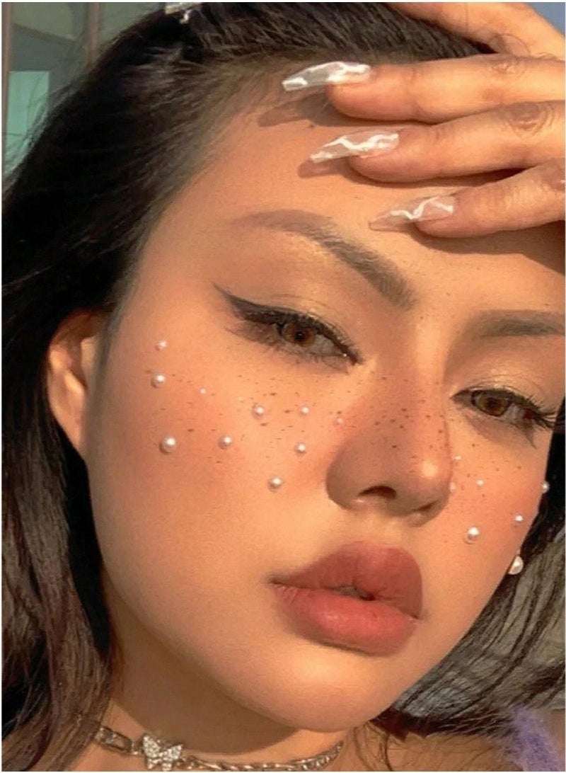 معجب ملصقات ظلال عيون ثلاثية الأبعاد ذاتية اللصق من قطعتين باللون الأبيض اللؤلؤي، زينة أظافر نسائية، إكسسوارات حرفية يدوية للأطفال، زينة أغلفة الهواتف المحمولة المصنوعة يدويًّا، أحجار كريمة بأحجام متنوعة للمكياج والحرف اليدوية - Image 4