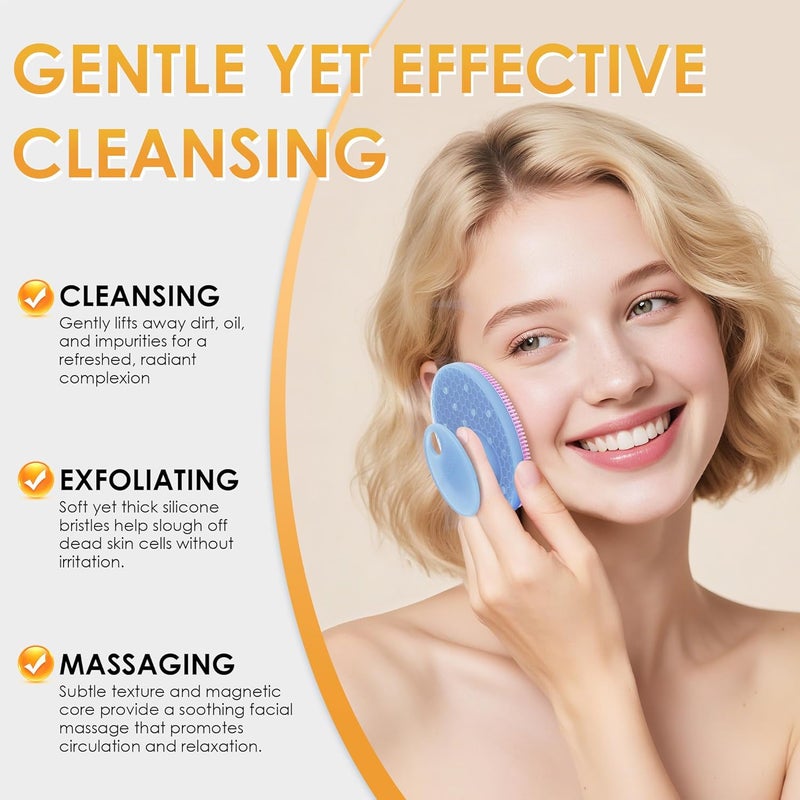 Innerneed Magnetic Silicone Facial Cleansing Brush – Deep Pore Cleanser with Magnetic Therapy for Skin Circulation & Radiance – Soft, Hygienic, Durable Face Scrubber for All Skin Types （Purple） - Image 5