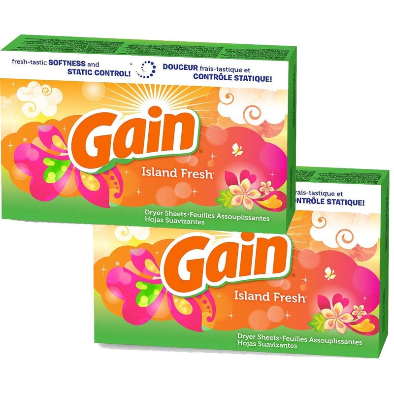 Gain Dryer Sheets  Island Fresh Scent  34 Count Dryer Sheets Per Box  Pack of 2