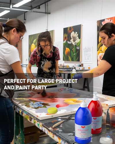 Smallbudi 6 Colors Large Acrylic Paint Set (69 oz,2040 ml) Art Painting Bulk Supplies for Multi Surface Canvas Wood Leather Fabric Rock Craft, Non Toxic Paint for Kid & Adult with Pump - Image 4