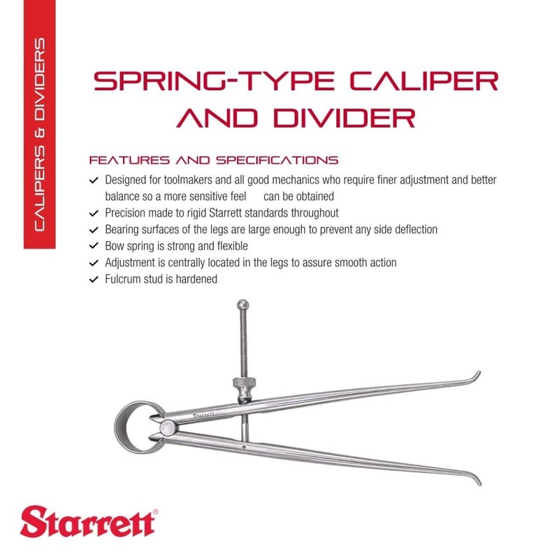 Starrett Starrett Toolmakers SpringType Caliper and Divider with Bow Spring and Hardened Fulcrum Stud  6 Size and Capacity Spring Joint Type  2746  - Image 2