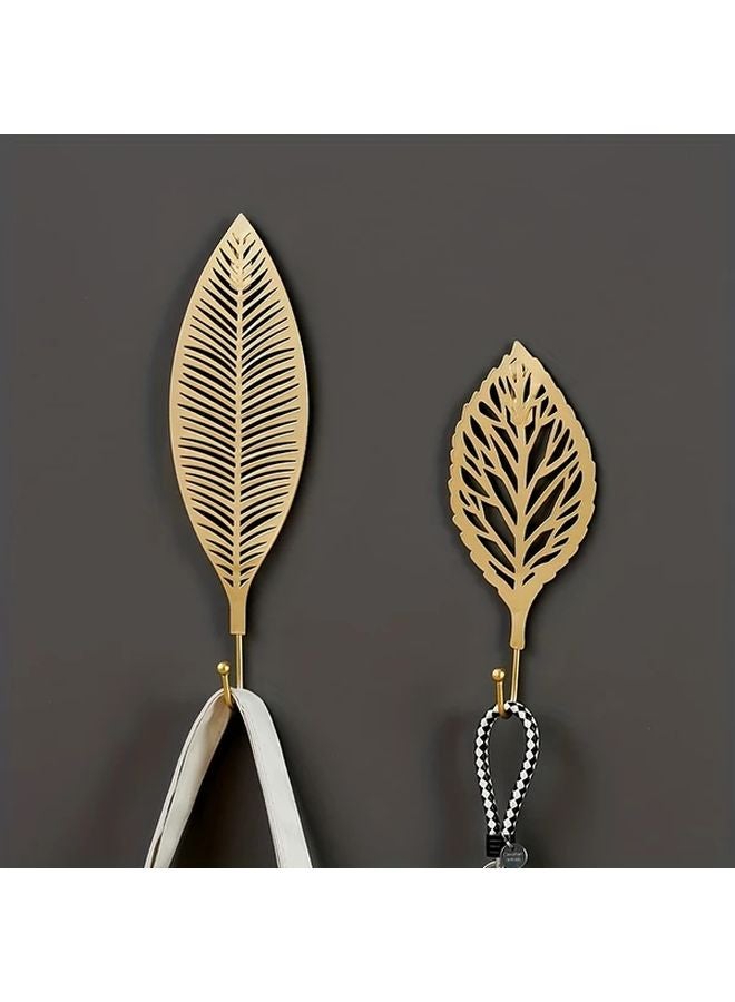 3pcs Golden Leaf Wall Hooks No Drill Installation Metal Key Coat Hangers - Image 3