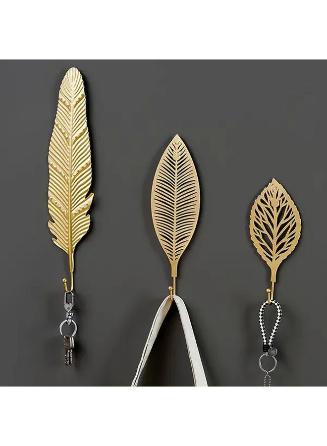 3pcs Golden Leaf Wall Hooks No Drill Installation Metal Key Coat Hangers - Image 2