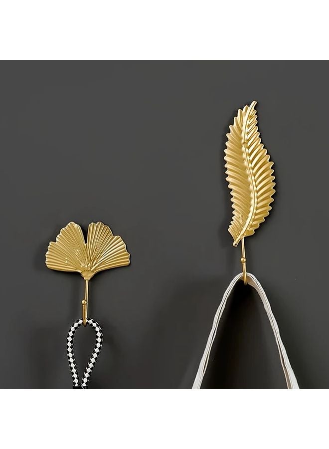3pcs Golden Leaf Wall Hooks No Drill Installation Metal Key Coat Hangers - Image 4