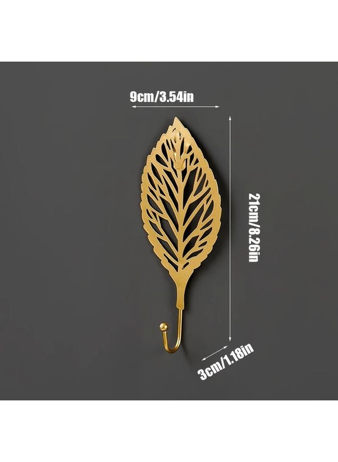 3pcs Golden Leaf Wall Hooks No Drill Installation Metal Key Coat Hangers - Image 5