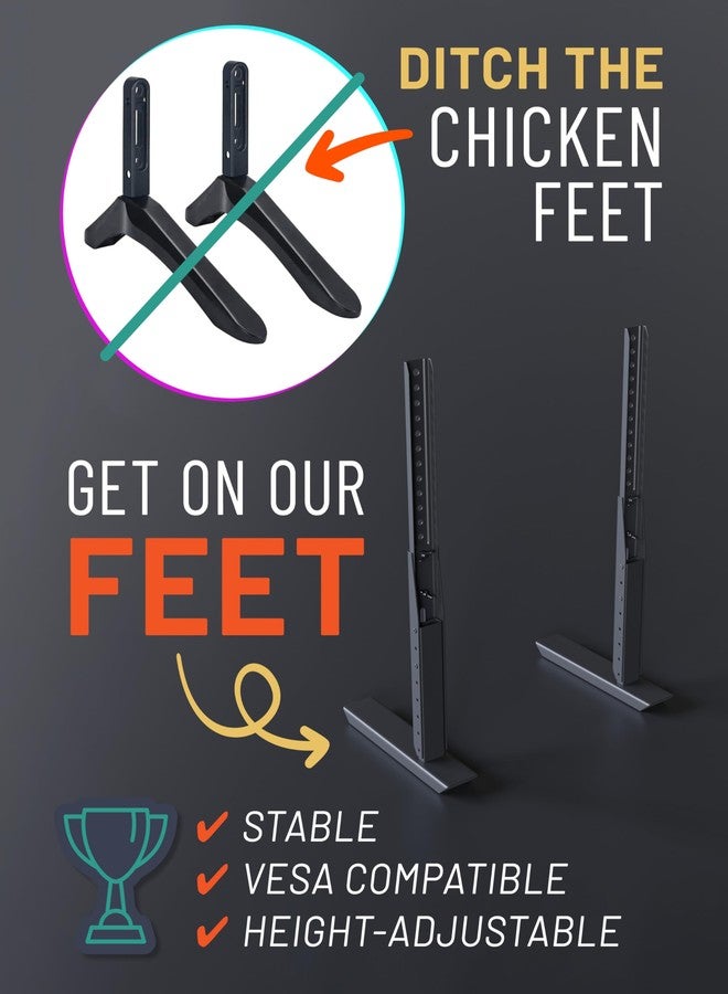 ECHOGEAR Universal TV Stand - Fits 49” to 77” TVs up to 100lbs - Adjustable Height & Wobble-Free Design - Flat Base Compatible with Soundbars - Image 2
